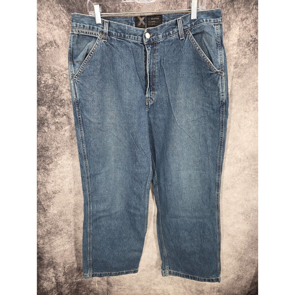 Vintage Express Jeans Mens 36 X 30 Blue Wide Leg Y2K Baggy   Cotton Distressed *